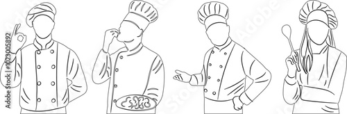chef portrait sketch, outline, vector