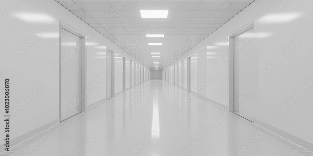 Obraz premium Bright and Clean Hallway with White Doors