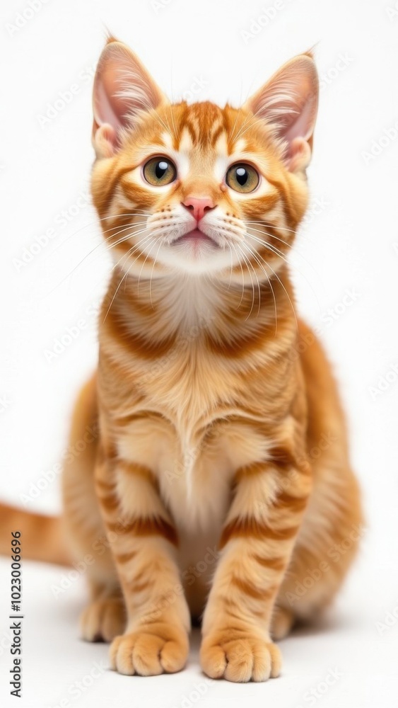 Ginger kitten sitting and looking up on white background Ginger kitten sitting and looking up on white background
