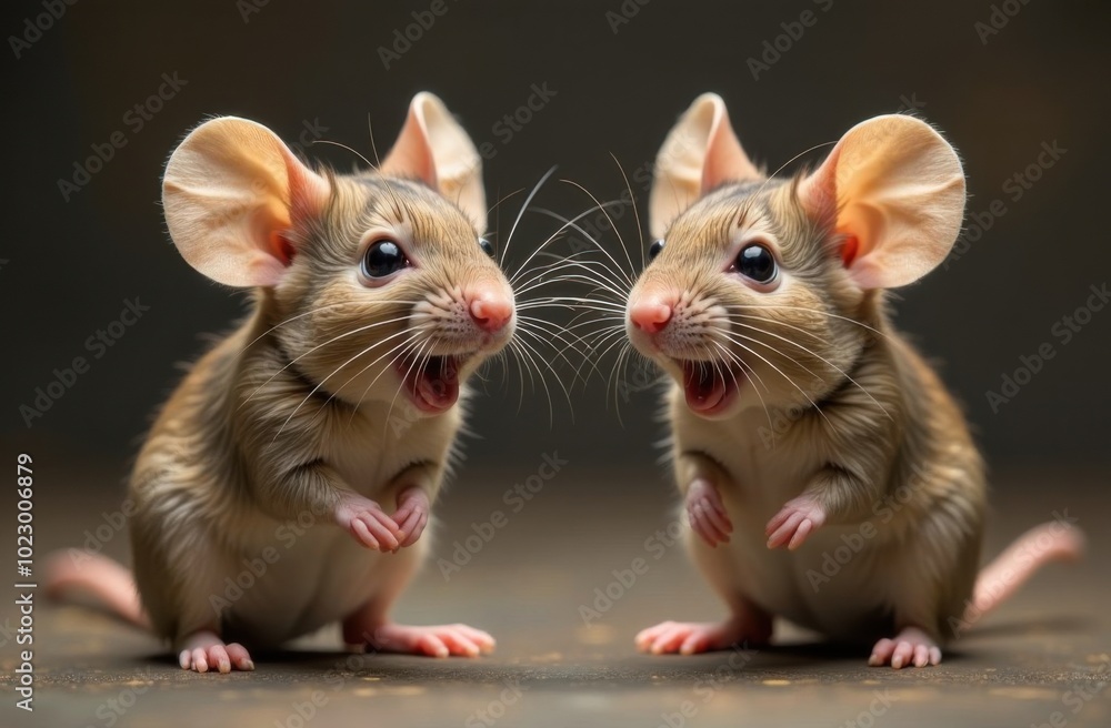 Two cute mice posing on a brown background Two cute mice posing on a brown background