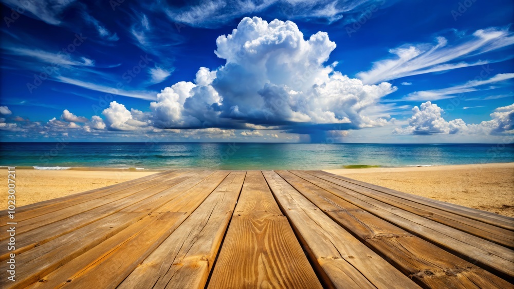 Fluffy clouds drift in a surreal beach scene, featuring a wooden floor underfoot and a charming basswood signboard, inviting imagination and serenity. Fluffy clouds drift in a surreal beach scene, featuring a wooden floor underfoot and a charming basswood signboard, inviting imagination and serenity.