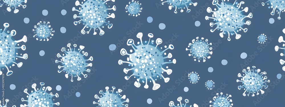 A blue background with many realistic, transparent blue viruses A blue background with many realistic, transparent blue viruses