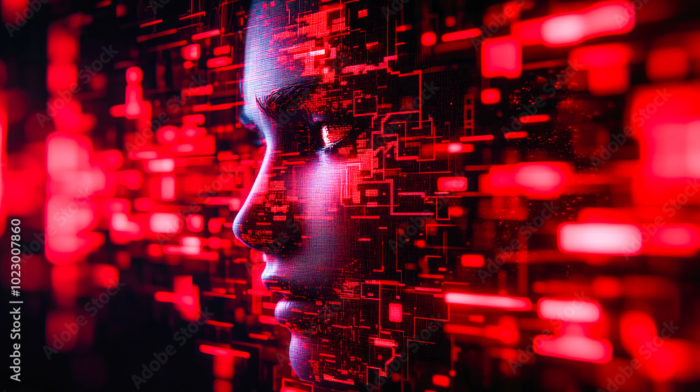 Pixel-art AI face dissolving into retro 8-bit fragments, full face and head, subtle neon accents, white background Pixel-art AI face dissolving into retro 8-bit fragments, full face and head, subtle neon accents, white background