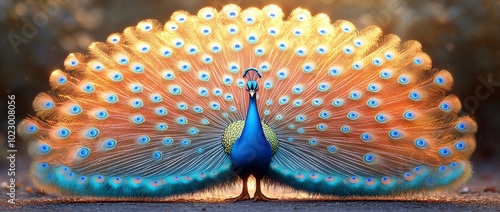 A vibrant peacock displaying its colorful feathers in a captivating pose.