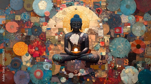 Colorful Mosaic Art Featuring Buddha Figure photo