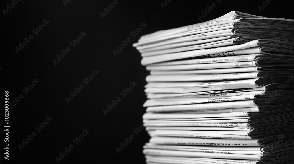Stack of newspapers on a black background Stack of newspapers on a black background