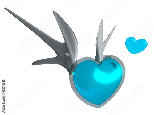 Schilderij op canvas 3D Blue Hearts Grey Wings, Aqua Design Y2K Frutiger Aero Nostalgia Jelly  Glossy