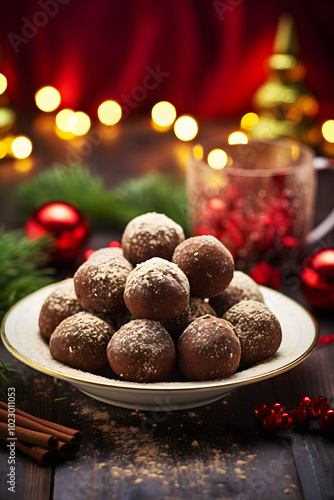 Bowl with chocolate truffles photo