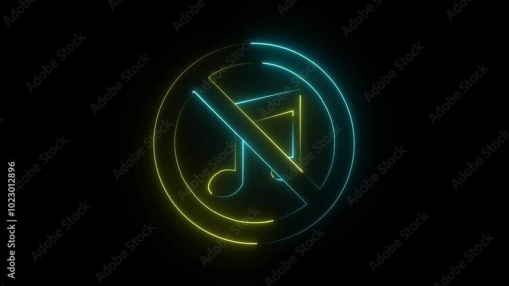 neon glowing not voice music icon and black background .4k video animation . neon glowing not voice music icon and black background .4k video animation .