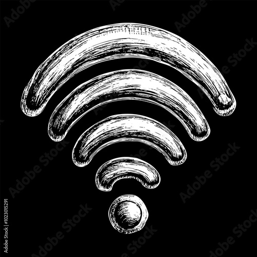 Hand Drawn Chalk Wi Fi Symbol on Black Background for Technology Themes