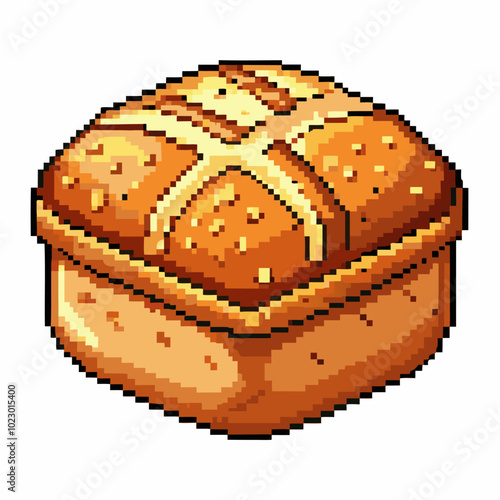 Pixel Art Bread Icon Retro Style Brown Loaf with Golden Crust