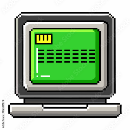 Retro Pixel Art Monitor with Green Screen and Old School Interface