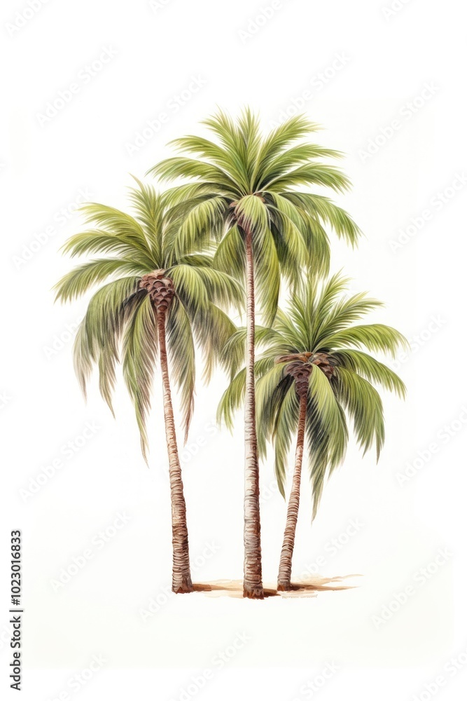 Obraz premium Palm trees drawing plant white background.