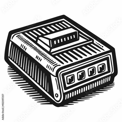 Retro Cassette Player Vector Illustration in Monochrome Style