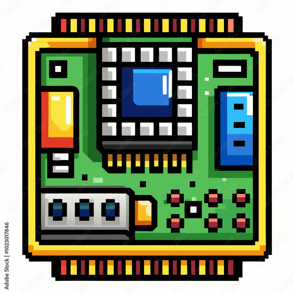 Pixel Art Microchip Icon Retro Technology Design in Vector Illustration Pixel Art Microchip Icon Retro Technology Design in Vector Illustration