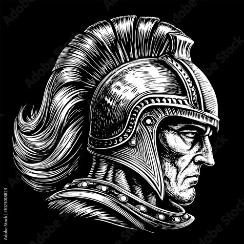 Medieval Knight Helmet Illustration in Black and White Style