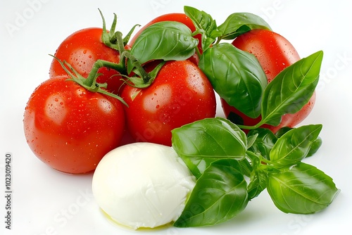 Fresh Tomatoes, Basil, and Mozzarella Cheese for a Caprese Salad.