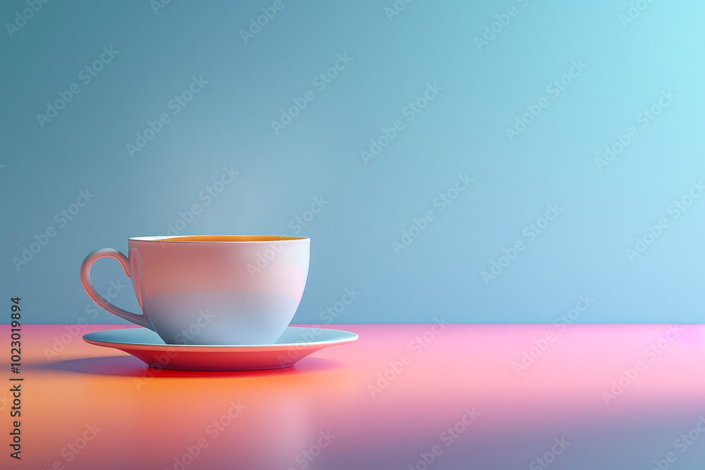 Minimalist pastel coffee cup steaming on table Minimalist pastel coffee cup steaming on table