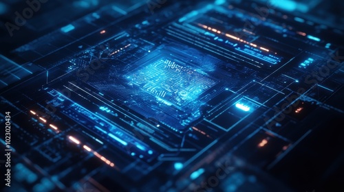 Futuristic Digital Circuit Board Backdrop in Shades of Blue