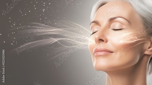 Radiant Skin Anti-Aging Concept: Mature Woman with Glowing Complexion photo