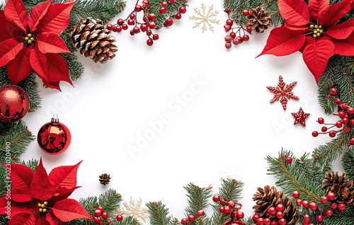 Festive Christmas Corner Decorations with Red Poinsettias and Ornaments