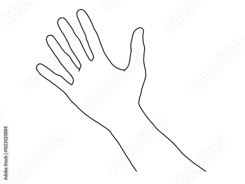 One Hand showing five fingers. Stopping gesture. stop character.Hand gesture sketch on a white background. vector Illustration