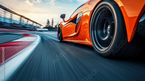 Orange Sports Car Speeding on a Race Track