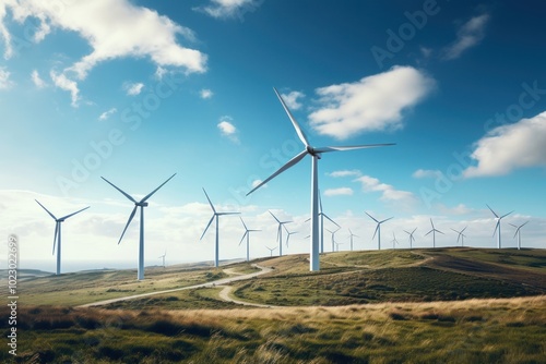 Wind farm windmill outdoors turbine.