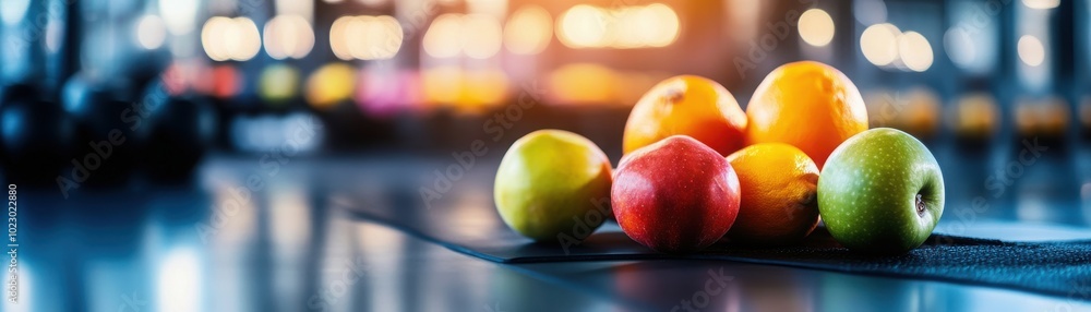 Fresh fruits on a table, vibrant colors, blurred background Fresh fruits on a table, vibrant colors, blurred background