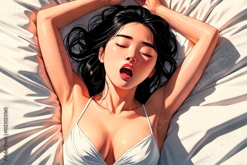 sensual sexy young Asian woman getting orgasm in bed, sexual pleasure. erotic, sex, masturbation photo