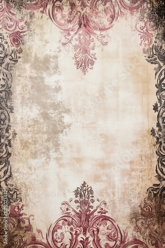 Vintage Shabby Chic Steampunk Border with Ornate Flourishes and Rustic Textured Background Design