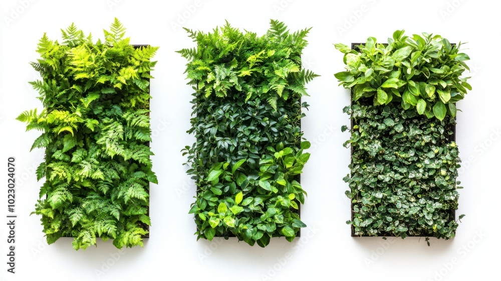 Naklejka premium Trio of lush green garden walls against an isolated white background