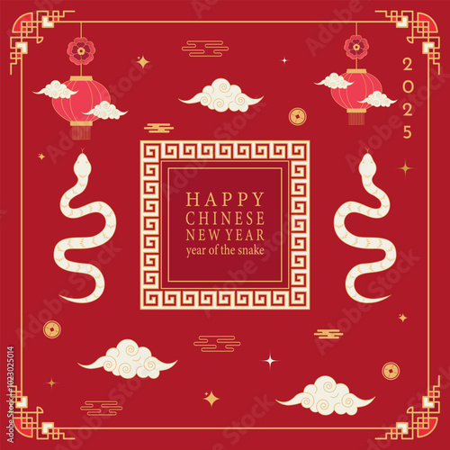 Happy Chinese New Year 2025. Background with snake. Vector illustration