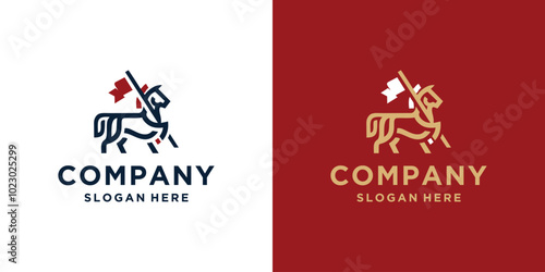 Knight Horse Line Art Vector Logo Design.