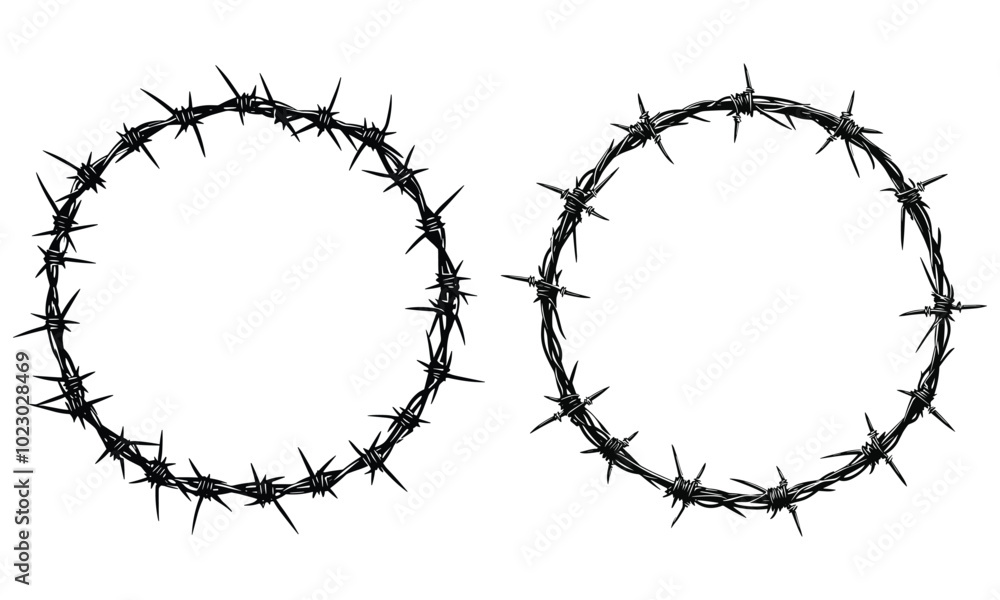 Barbed Wire Circular Frames - Sharp Grunge Border Design Barbed Wire Circular Frames - Sharp Grunge Border Design