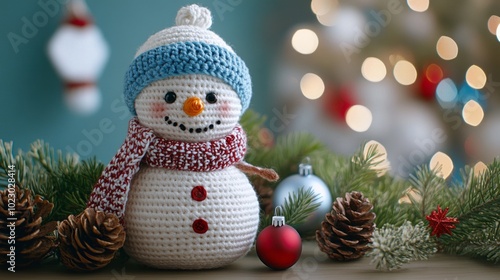 Festive Crocheted Snowman with Holiday Decorations