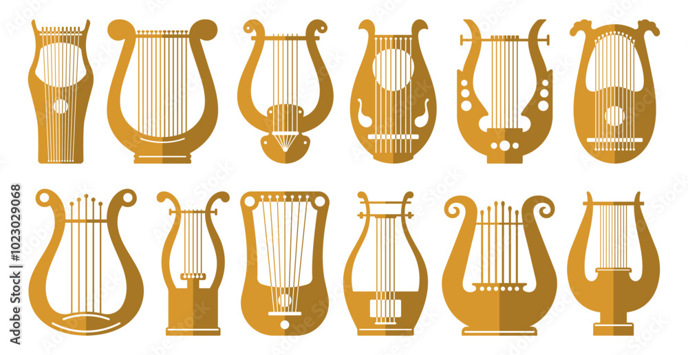 Musical lyre instrument colored flat cliparts Musical lyre instrument colored flat cliparts