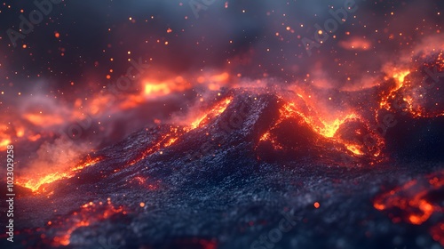 Close-up of a Volcanic Eruption with Glowing Lava and Sparks