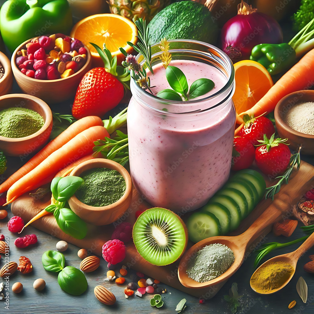 Fresh Smoothie with Superfoods and Vegetables, Generative Ai Fresh Smoothie with Superfoods and Vegetables, Generative Ai