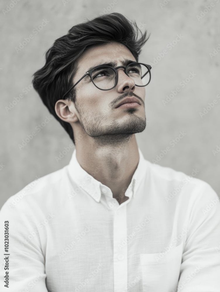 Obraz premium Contemplative Portrait of Young Man with Beard