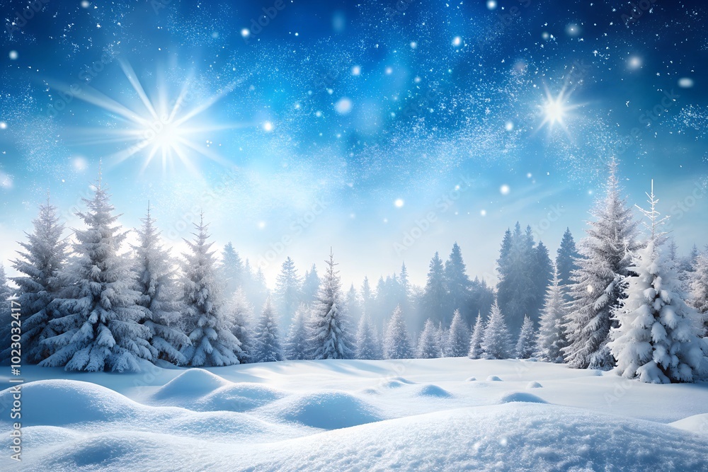 Fototapeta premium Winter background of snow and frost with free space. Empty panoramic winter background with copy space