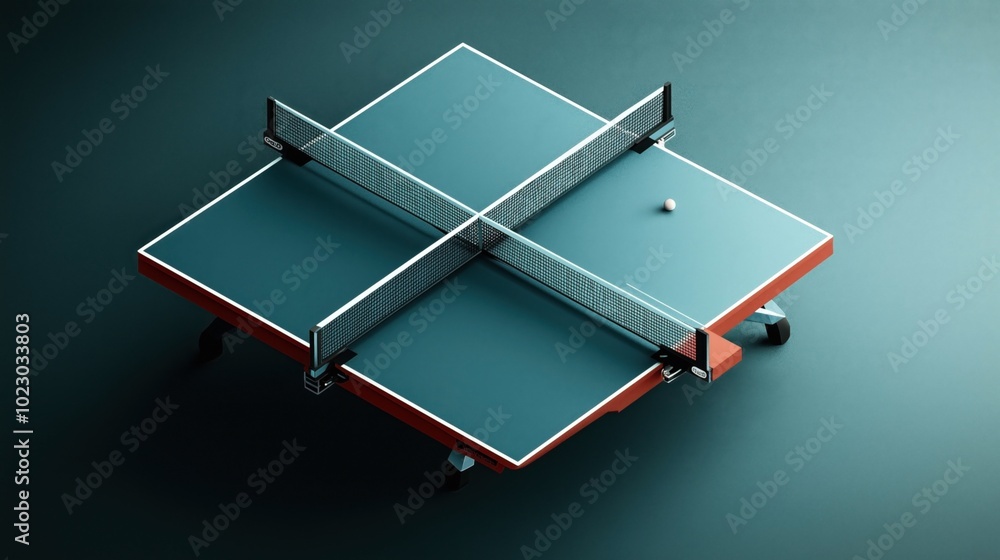 Abstract ping pong table design with a cross layout and a single white ball on a dark background. Abstract ping pong table design with a cross layout and a single white ball on a dark background.