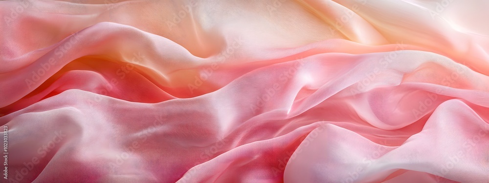 A flowing, pink and peach-colored fabric with an ethereal feel, giving the impression of movement and fluidity A flowing, pink and peach-colored fabric with an ethereal feel, giving the impression of movement and fluidity