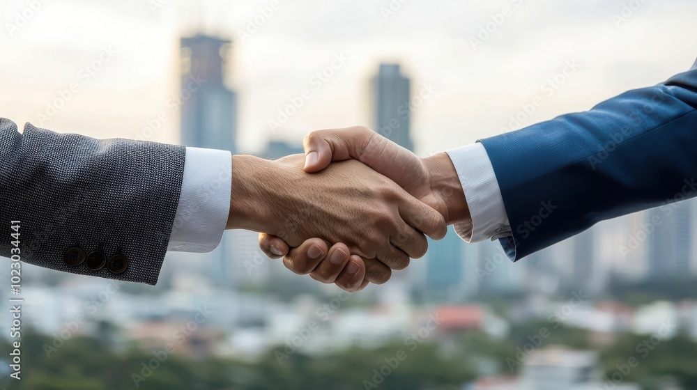 Two business professionals shaking hands, symbolizing partnership and agreement.