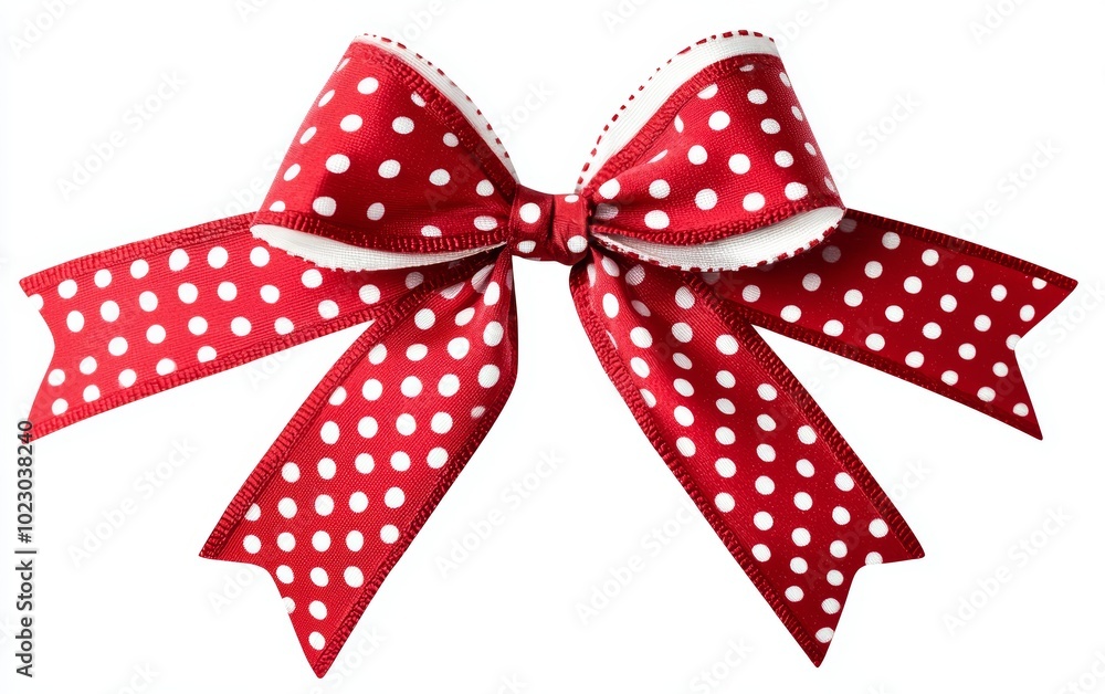 A whimsical Christmas bow with polka dot ribbon, playful red and white holiday design, cheerful festive decoration, isolated on white background A whimsical Christmas bow with polka dot ribbon, playful red and white holiday design, cheerful festive decoration, isolated on white background