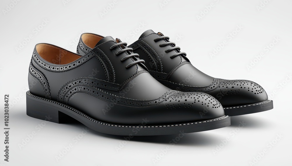 Elegant black wingtip shoes mockup showcasing craftsmanship and style in a modern setting Elegant black wingtip shoes mockup showcasing craftsmanship and style in a modern setting