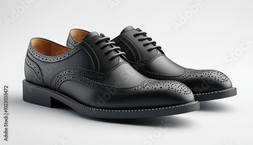 Elegant black wingtip shoes mockup showcasing craftsmanship and style in a modern setting