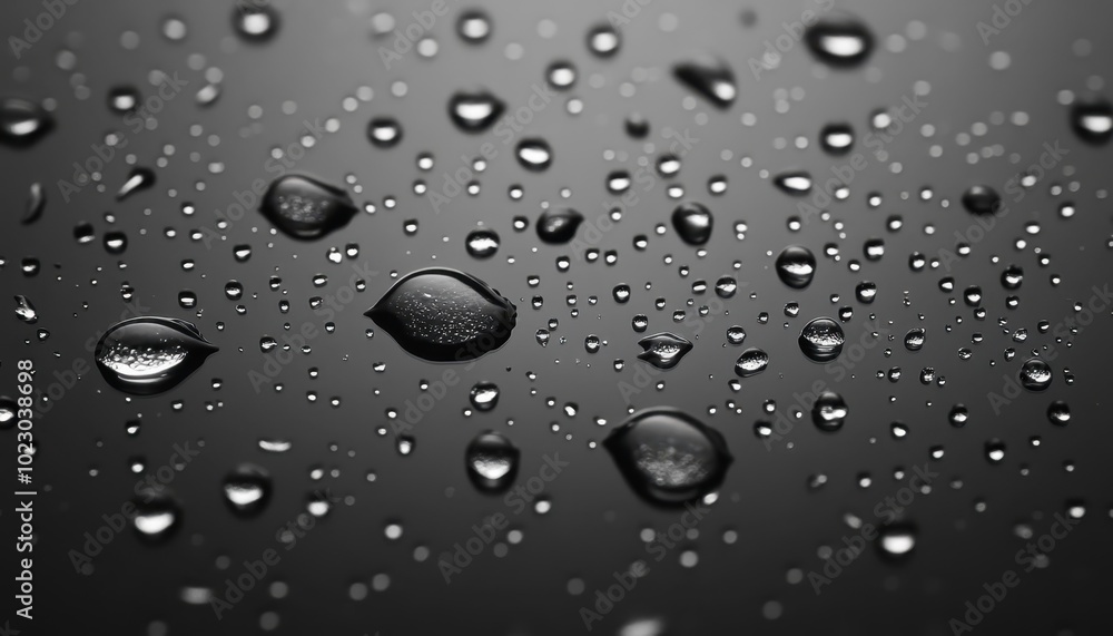 Water droplets cascade on glass surface creating a stunning visual against a dark gray backdrop Water droplets cascade on glass surface creating a stunning visual against a dark gray backdrop