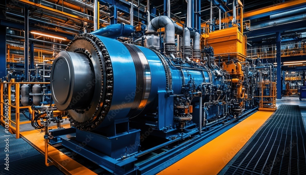 Power generation facility showcasing advanced turbine technology in a modern industrial setting Power generation facility showcasing advanced turbine technology in a modern industrial setting