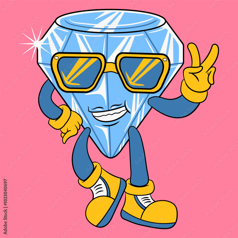 Cute Diamond With Sunglass Peace Pose Cartoon Vector Illustration Cute Diamond With Sunglass Peace Pose Cartoon Vector Illustration